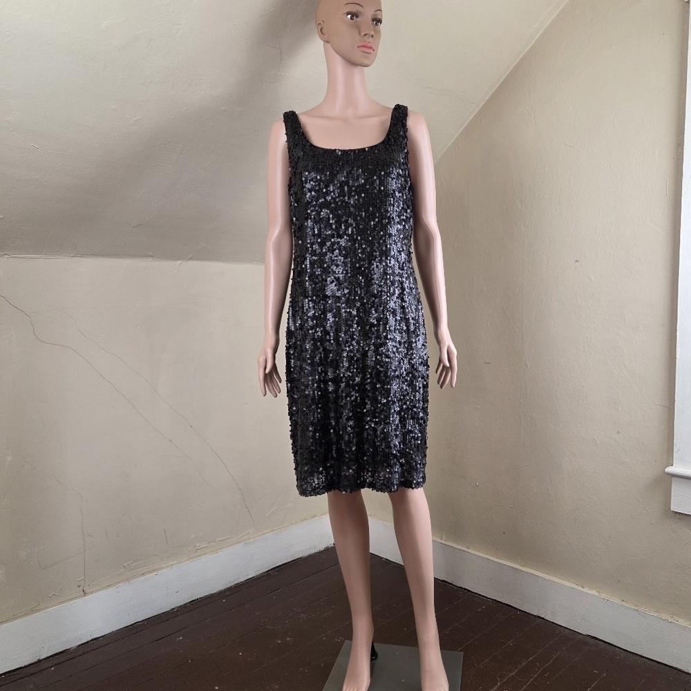 Lela Rose for HSN Black Sequin Sleeveless Cocktail Dress Size 10 Evening Party